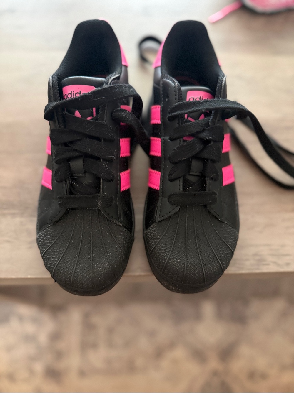 adidas Superstar II Black Sneakers with Hot Pink Stripes